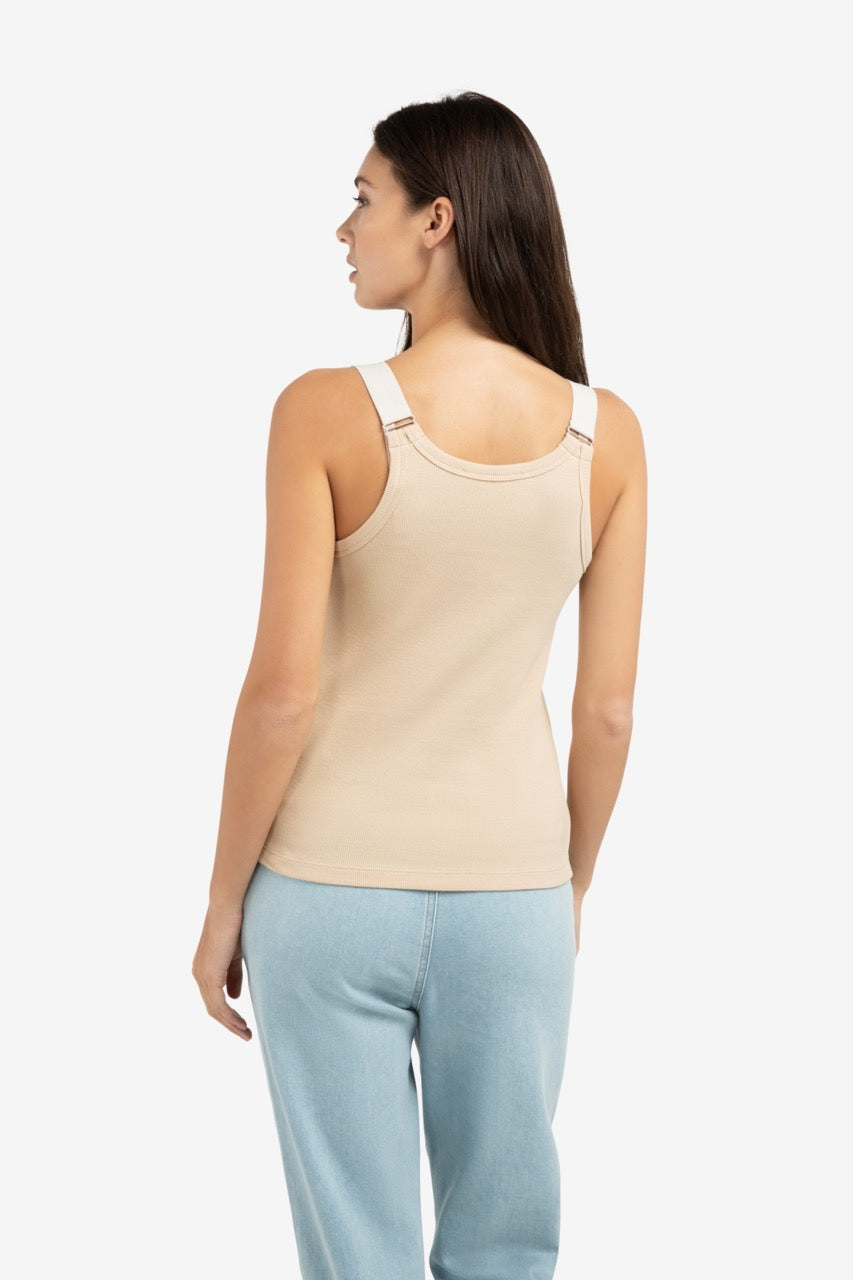 Desert Beige Ribbed Ring Strap Singlet – YAYA