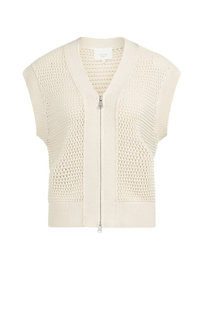 Sleeveless Mesh Knit Cardigan with Zipper Closure – YAYA