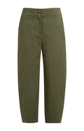 High Waist Barrel Trousers with Button Detail, Green Army – YAYA