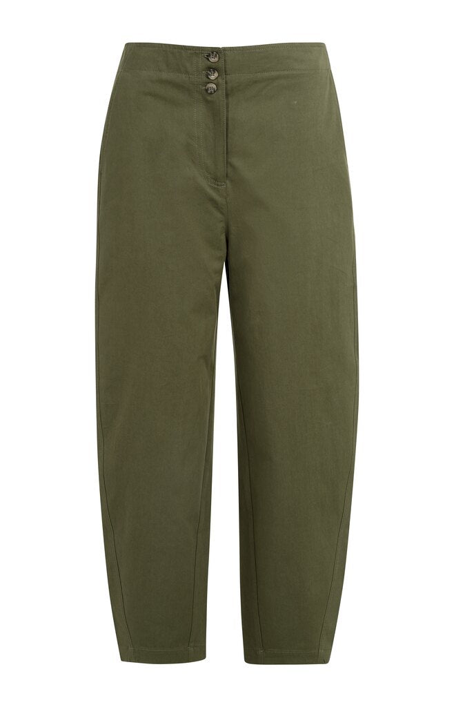 High Waist Barrel Trousers with Button Detail, Green Army – YAYA