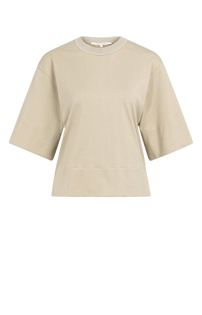 Jersey top with ribbed neckline and woven details – YAYA