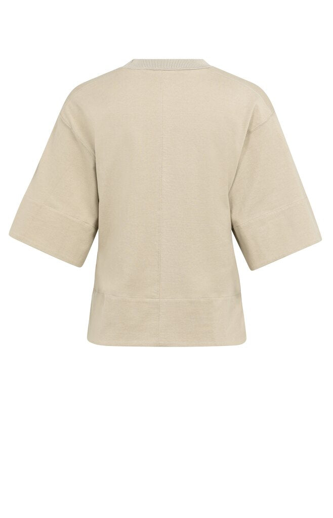 Jersey top with ribbed neckline and woven details – YAYA