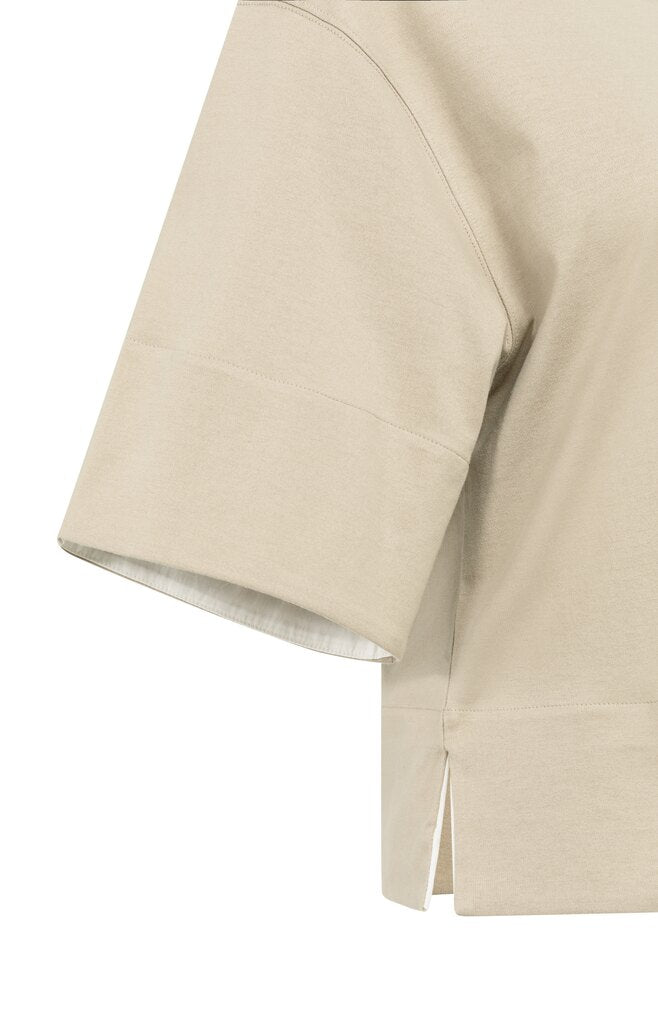 Jersey top with ribbed neckline and woven details – YAYA