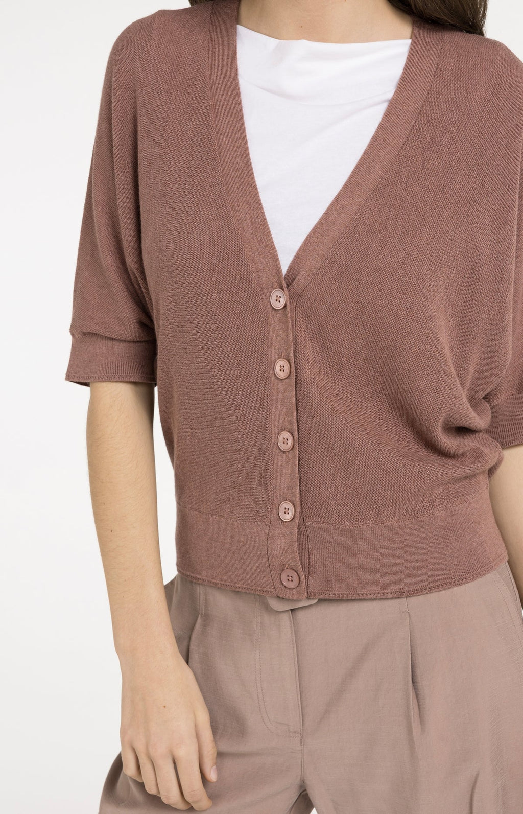 Batwing Cardigan with Short Sleeves and Button Closure Yaya
