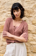 Batwing Cardigan with Short Sleeves and Button Closure Yaya