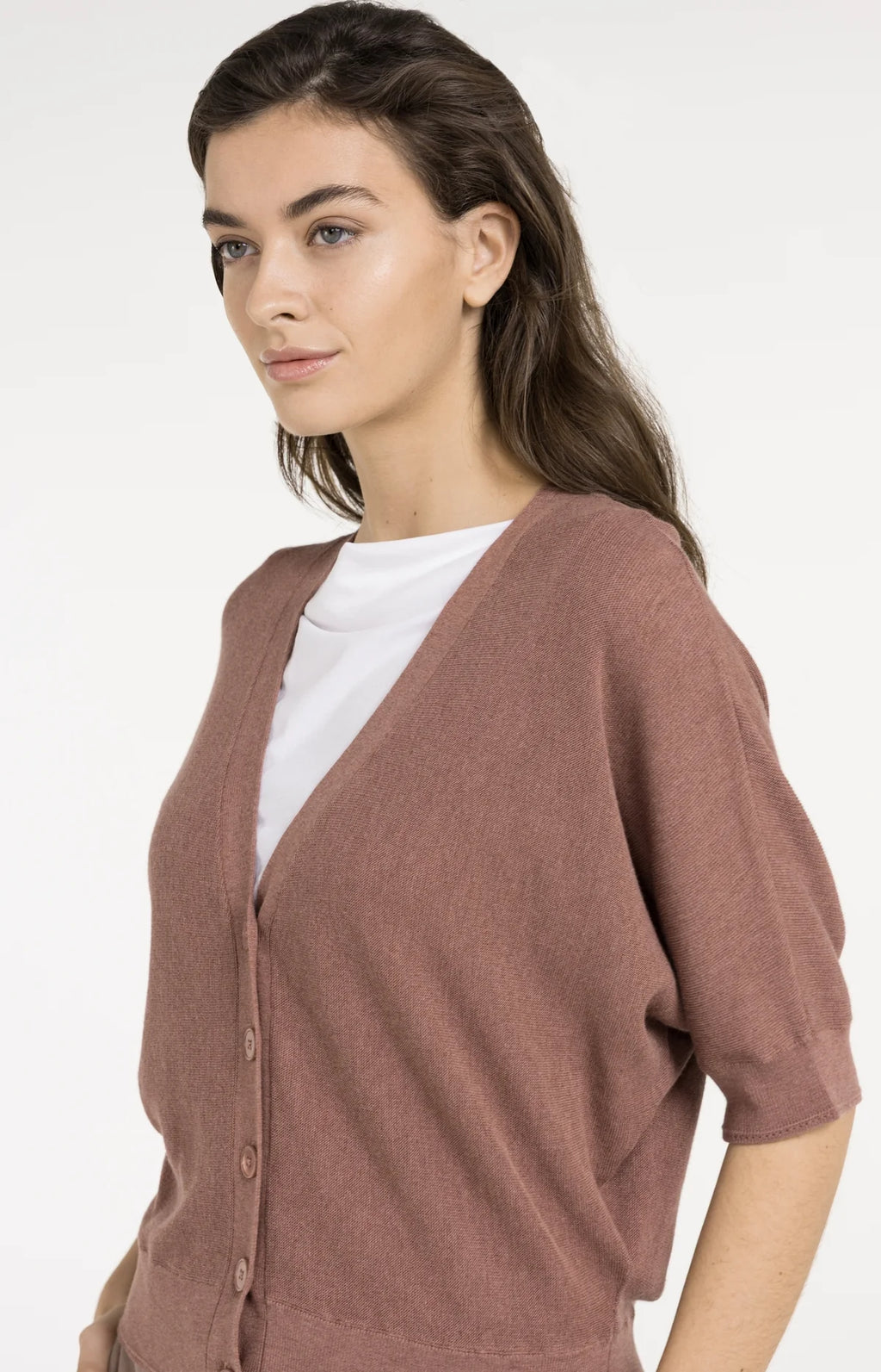 Batwing Cardigan with Short Sleeves and Button Closure Yaya
