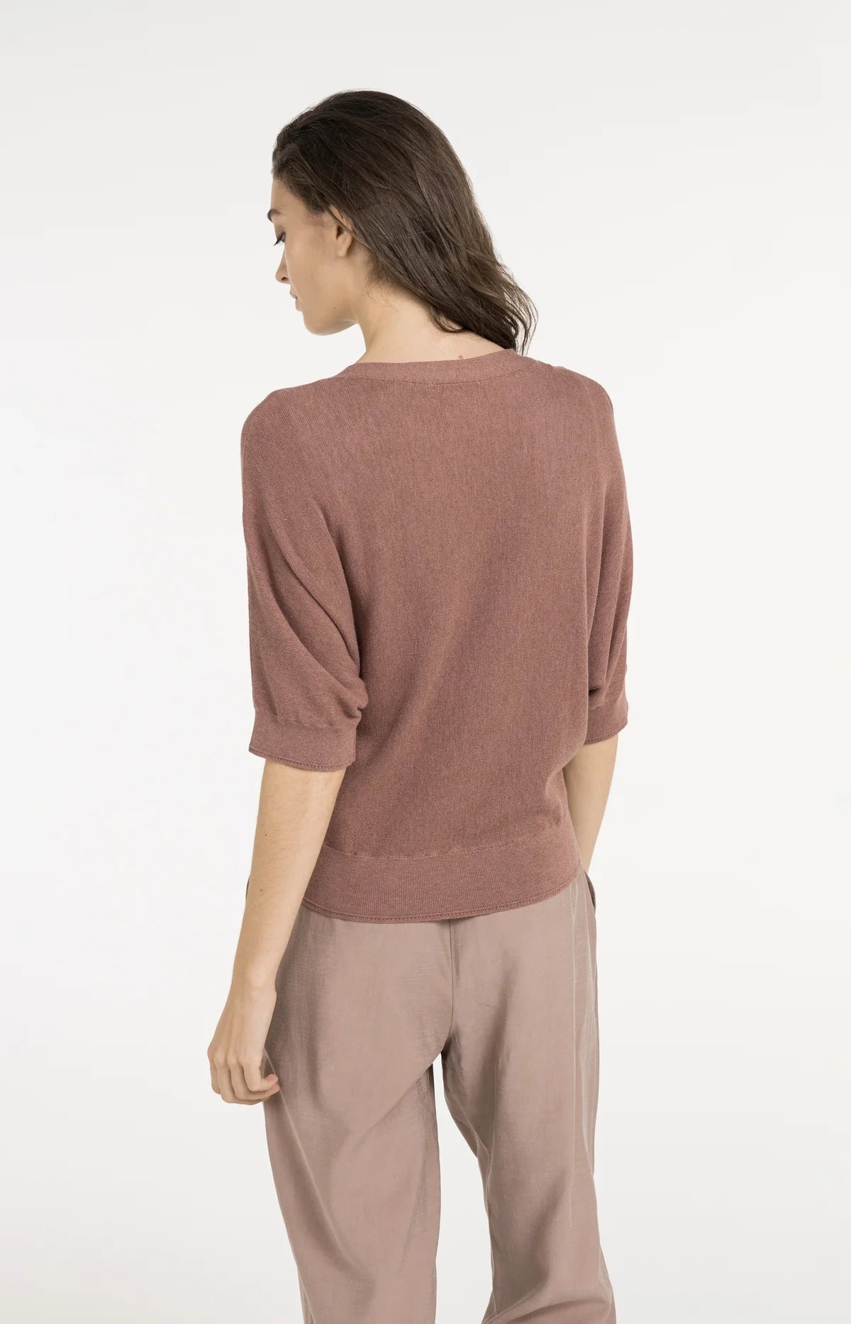 Batwing Cardigan with Short Sleeves and Button Closure Yaya