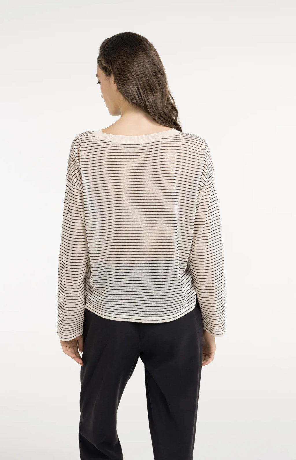 Fine-Knitted Striped Sweater with Sheer Finish Yaya
