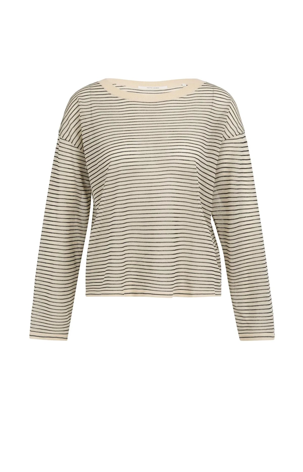 Fine-Knitted Striped Sweater with Sheer Finish Yaya