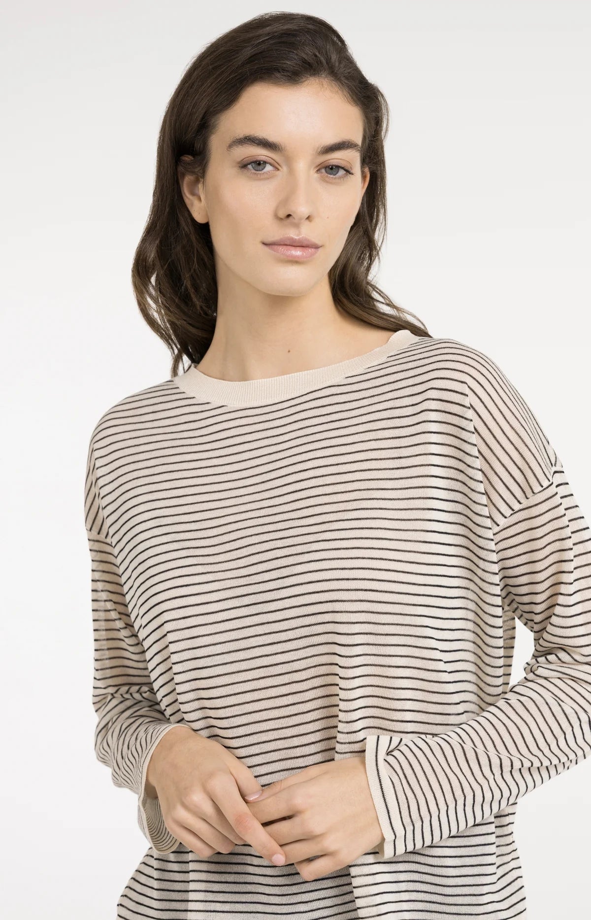 Fine-Knitted Striped Sweater with Sheer Finish Yaya