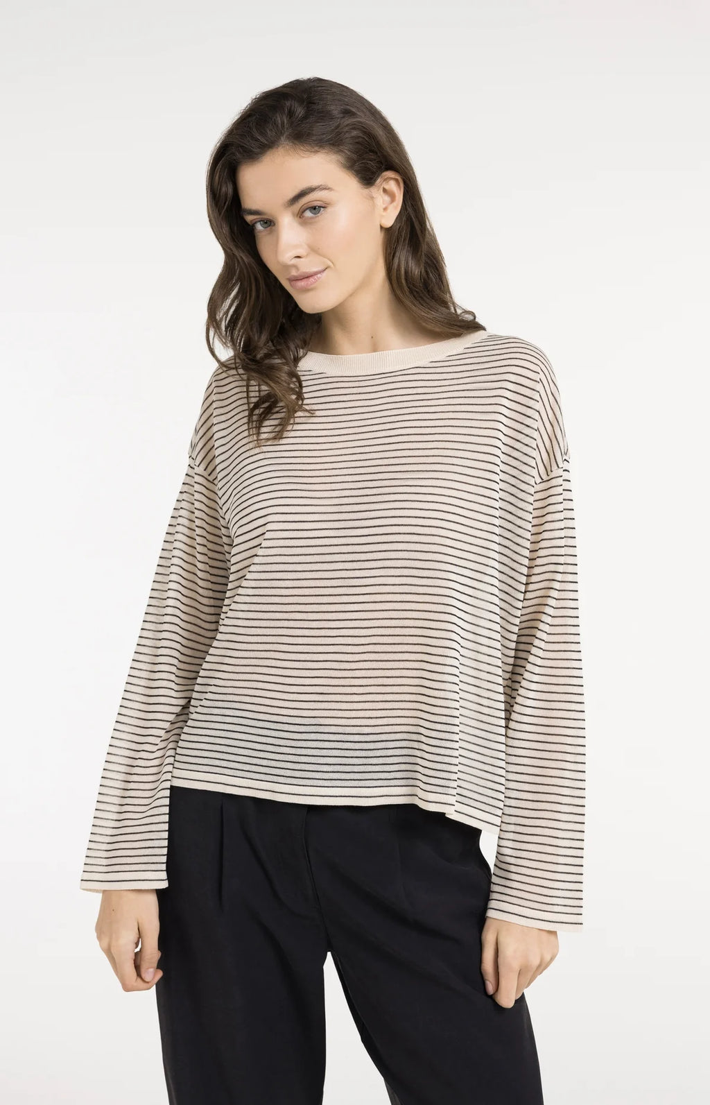 Fine-Knitted Striped Sweater with Sheer Finish Yaya