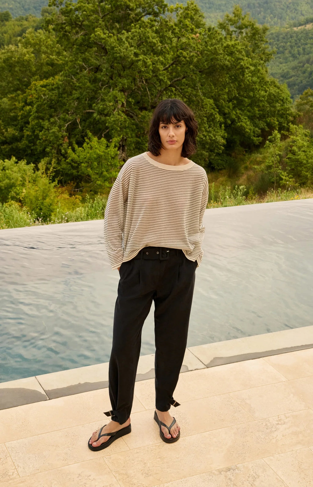 Fine-Knitted Striped Sweater with Sheer Finish Yaya