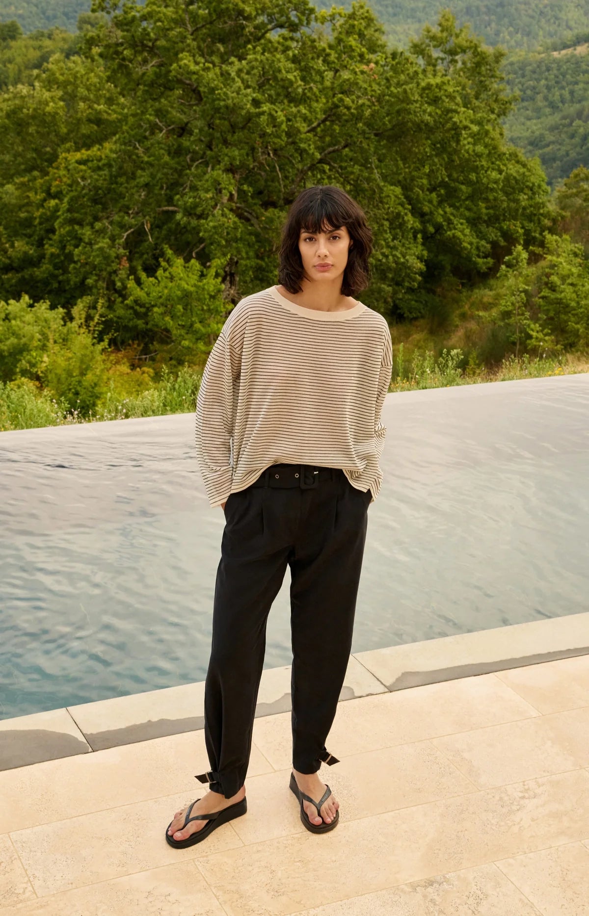 Fine-Knitted Striped Sweater with Sheer Finish Yaya
