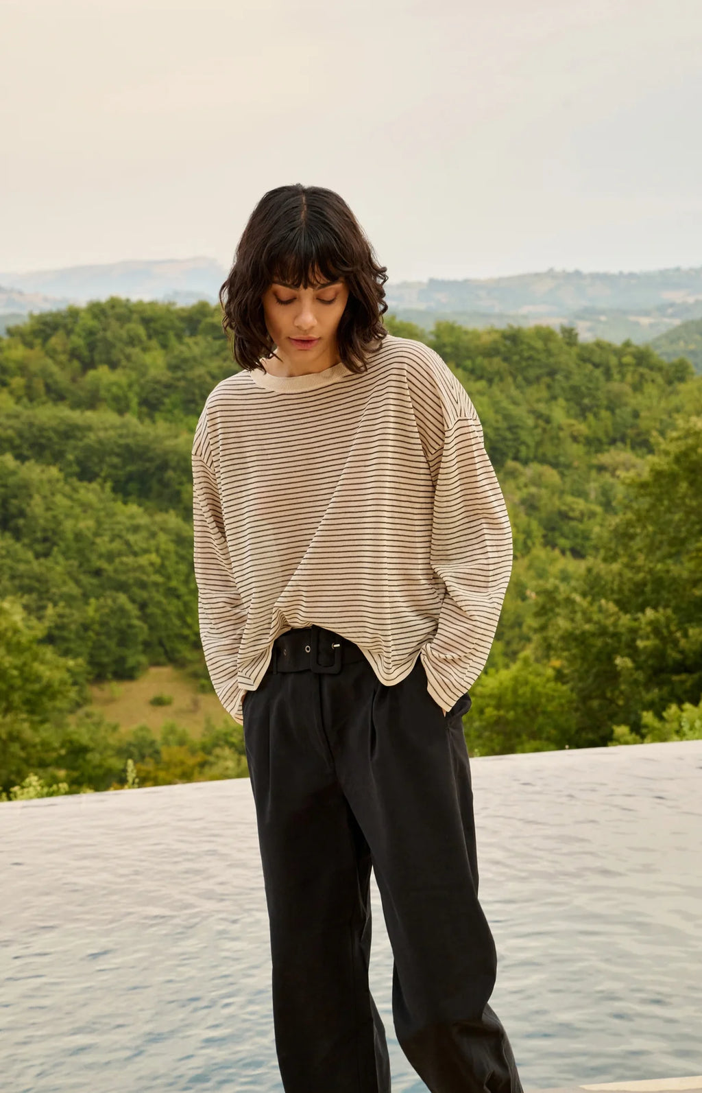 Fine-Knitted Striped Sweater with Sheer Finish Yaya