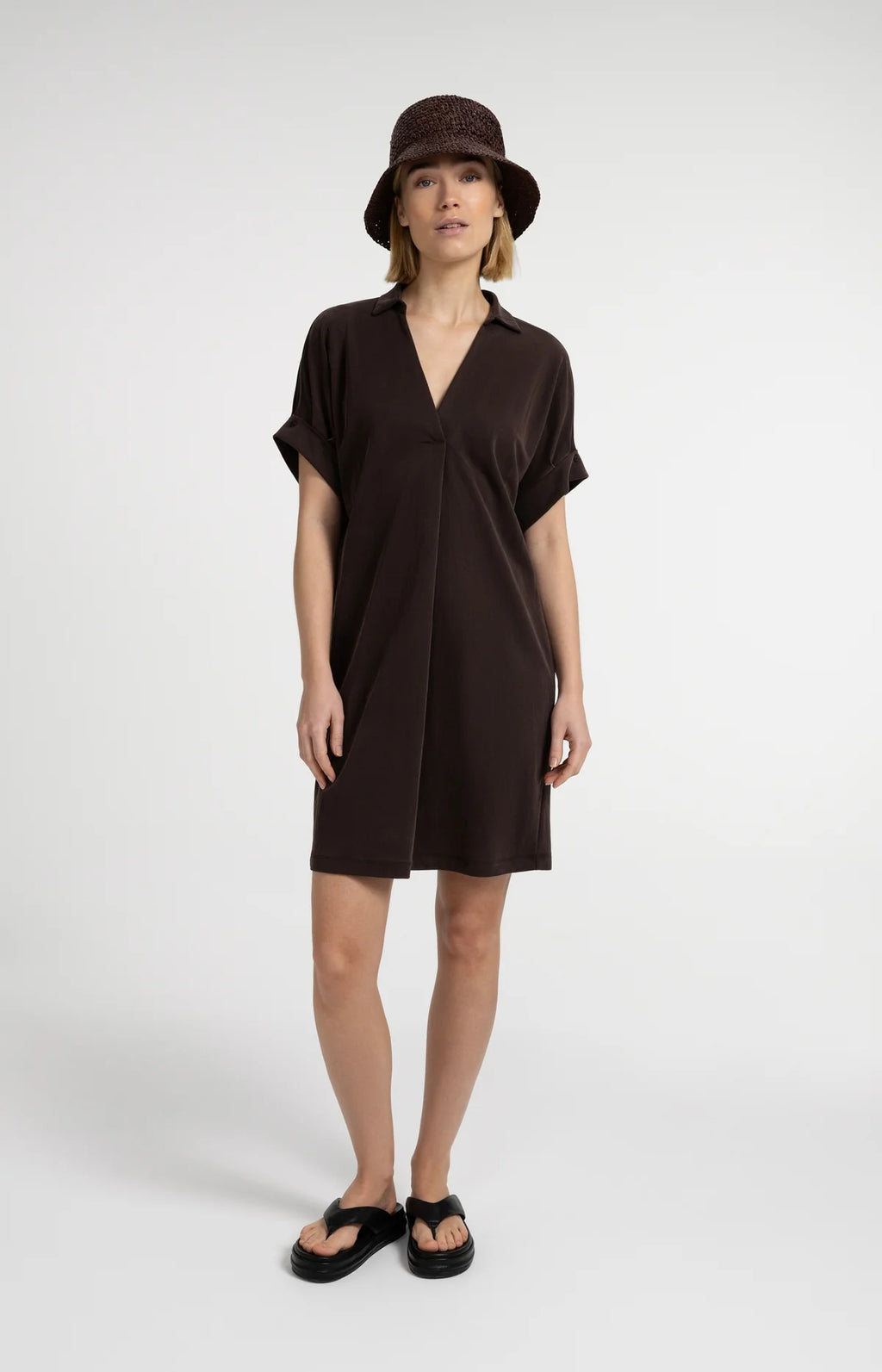 Jersey dress with pleated puff sleeves Yaya