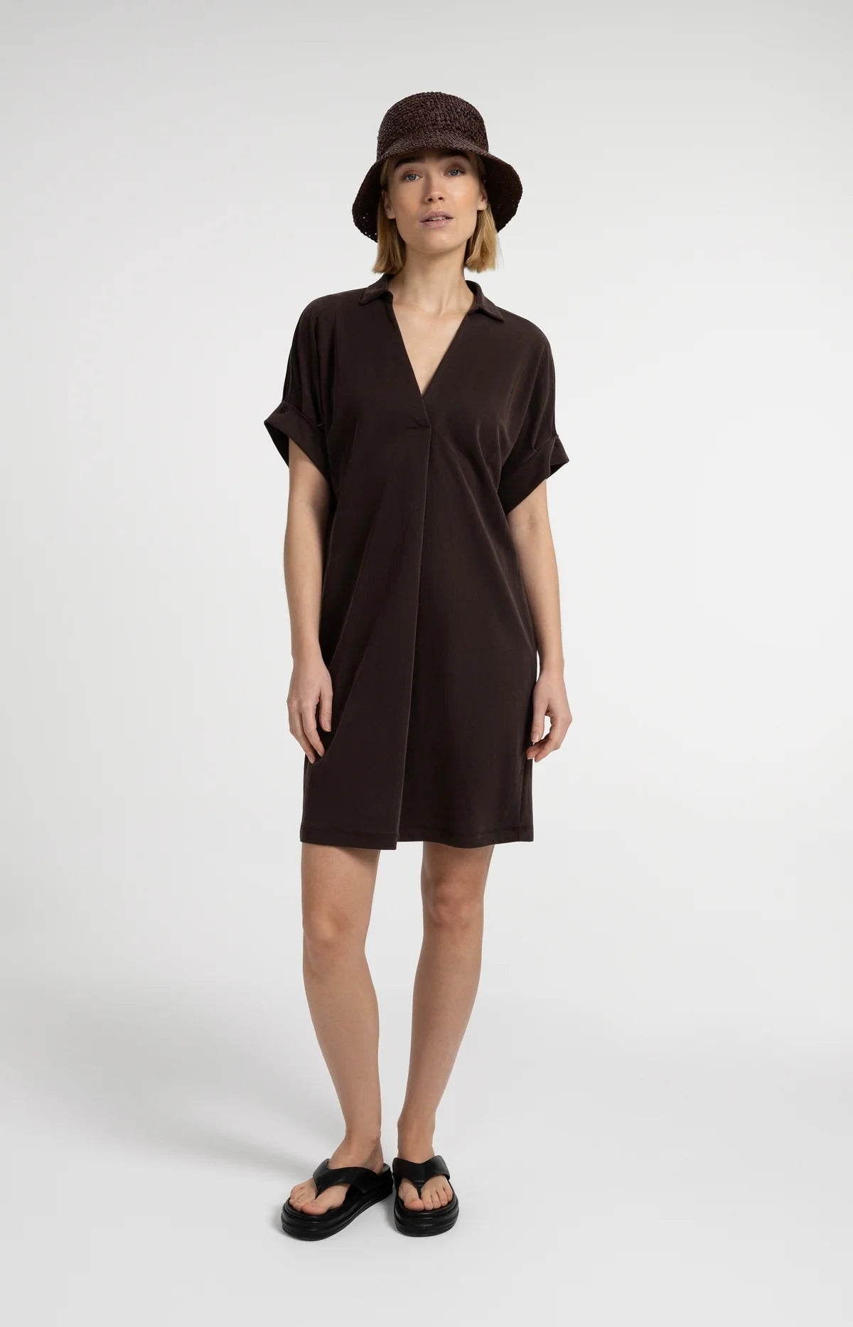 Jersey dress with pleated puff sleeves Yaya
