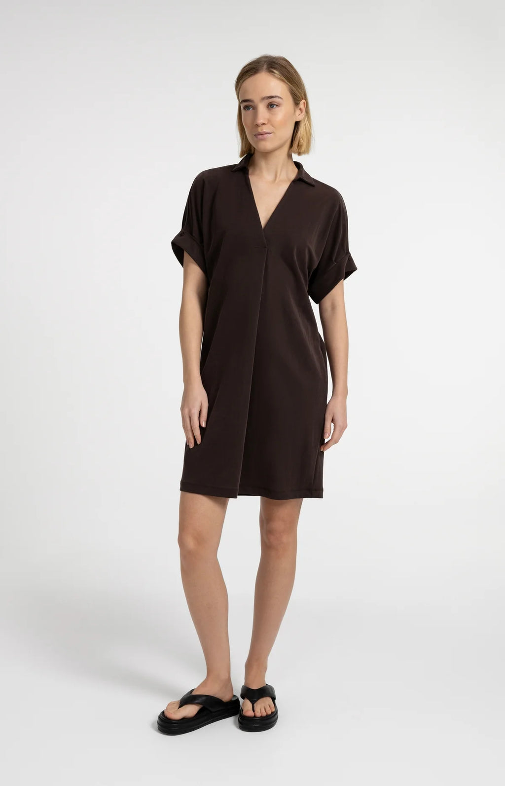 Jersey dress with pleated puff sleeves Yaya