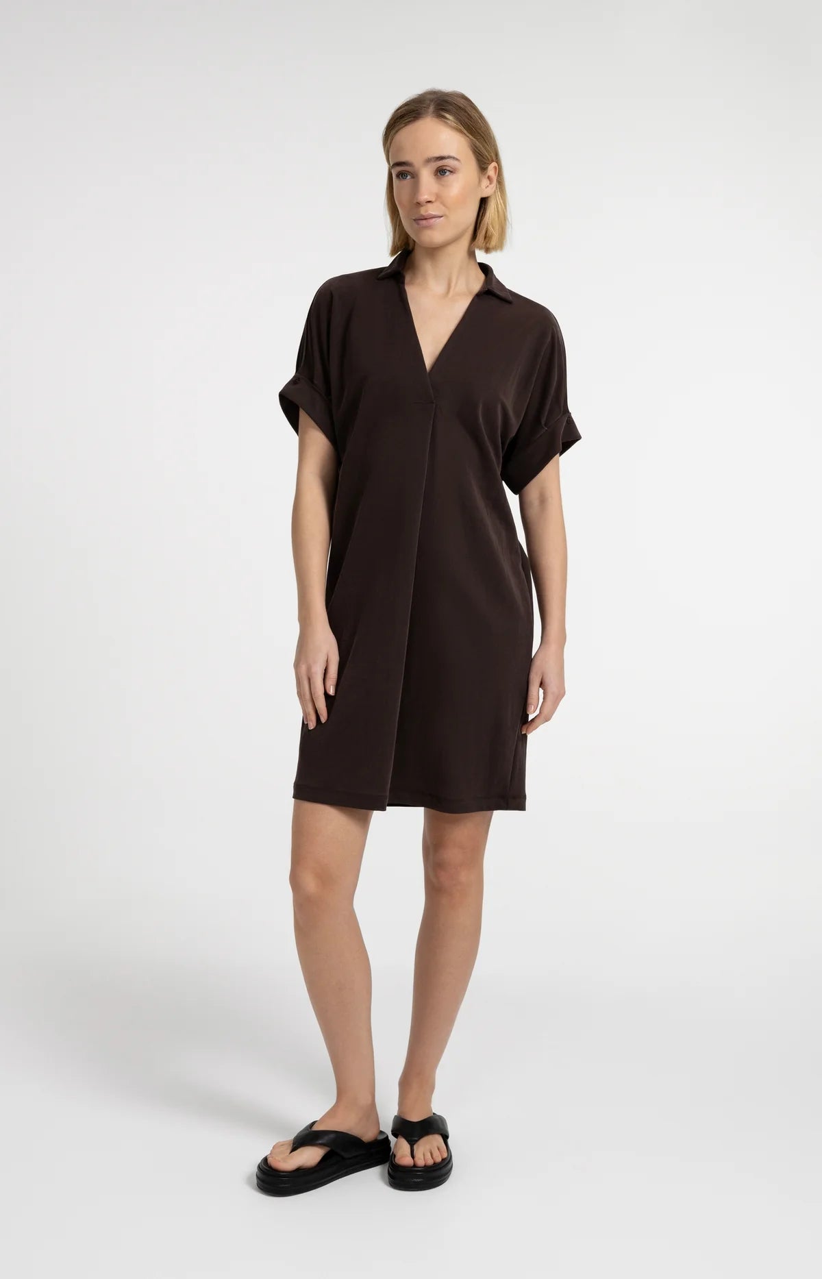 Jersey dress with pleated puff sleeves Yaya