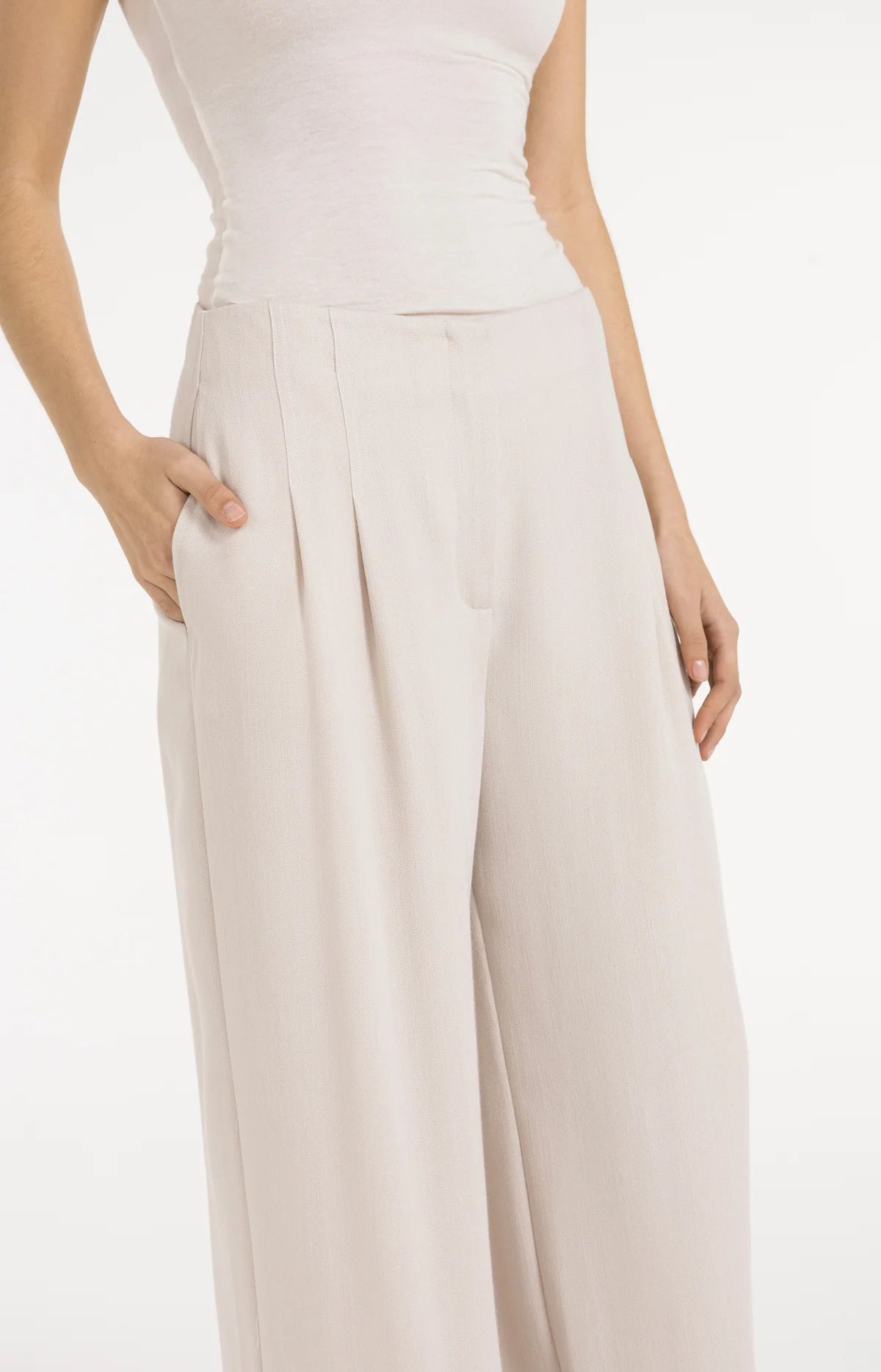 Linen Blend Wide Leg Fringe Trousers - Yaya