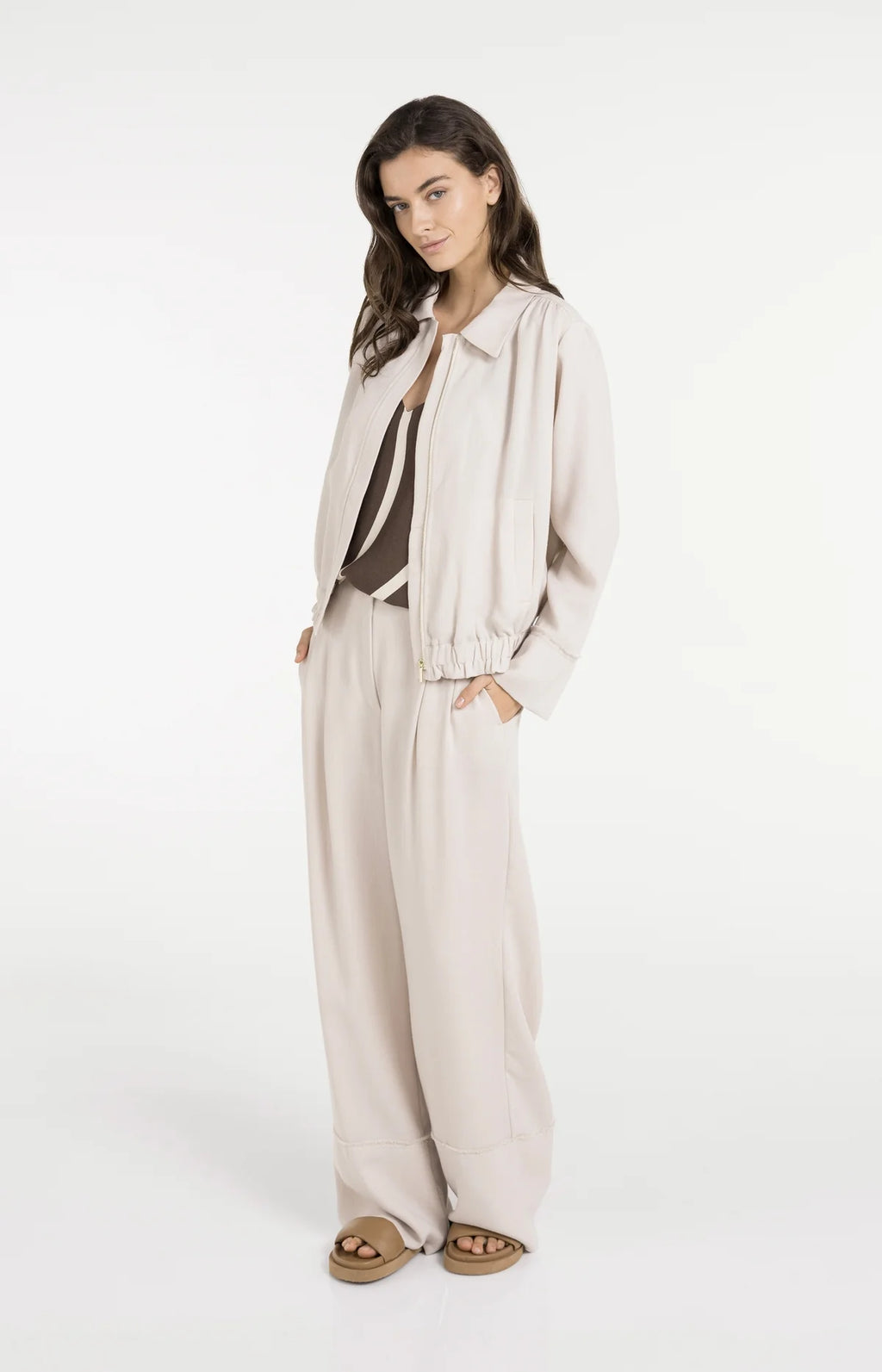 Linen Blend Wide Leg Fringe Trousers - Yaya