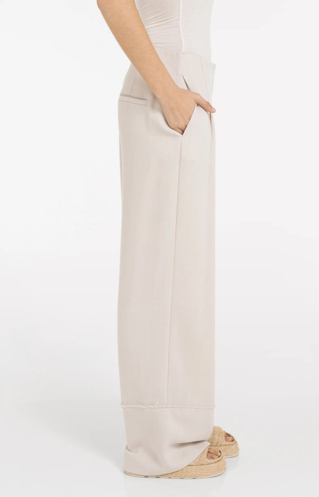 Linen Blend Wide Leg Fringe Trousers - Yaya