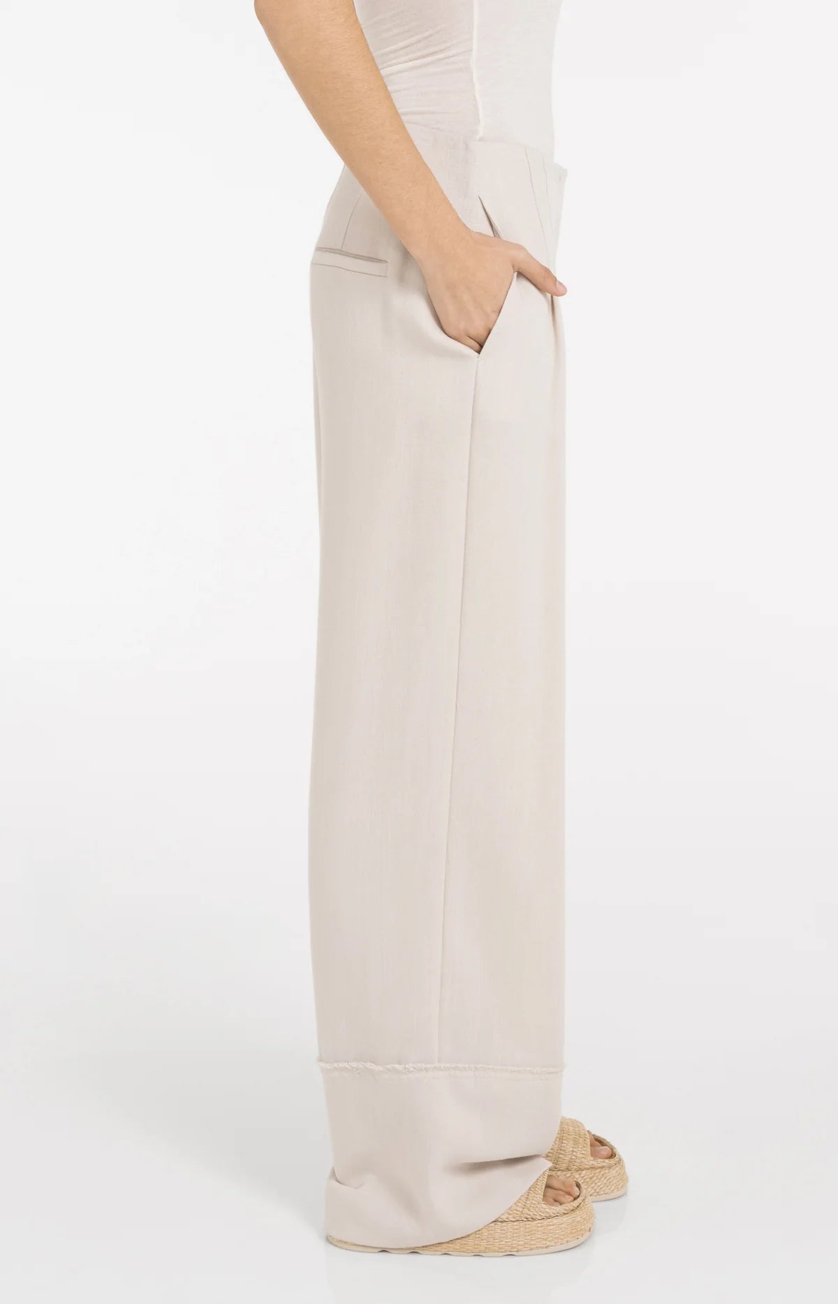 Linen Blend Wide Leg Fringe Trousers - Yaya