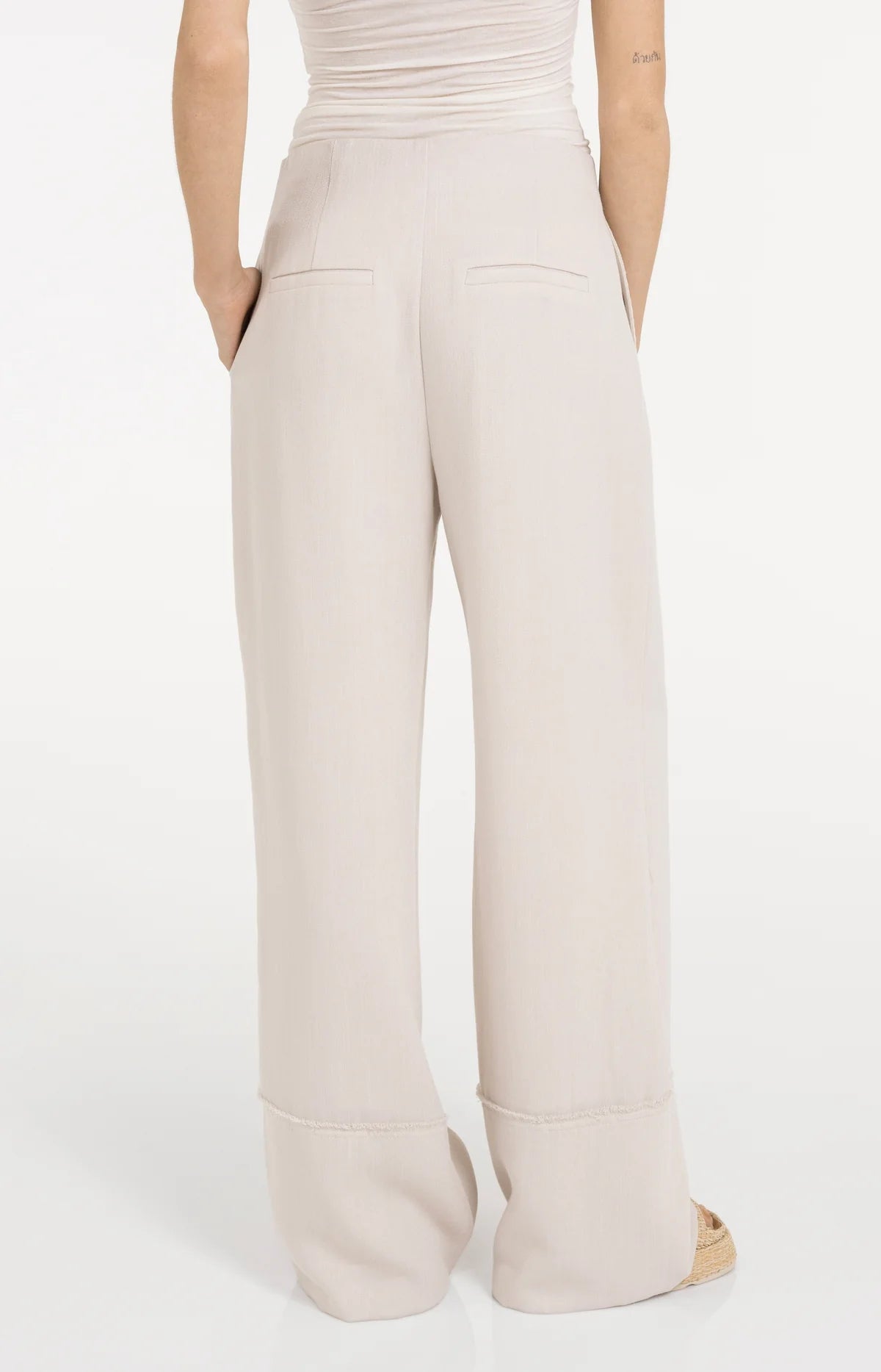 Linen Blend Wide Leg Fringe Trousers - Yaya