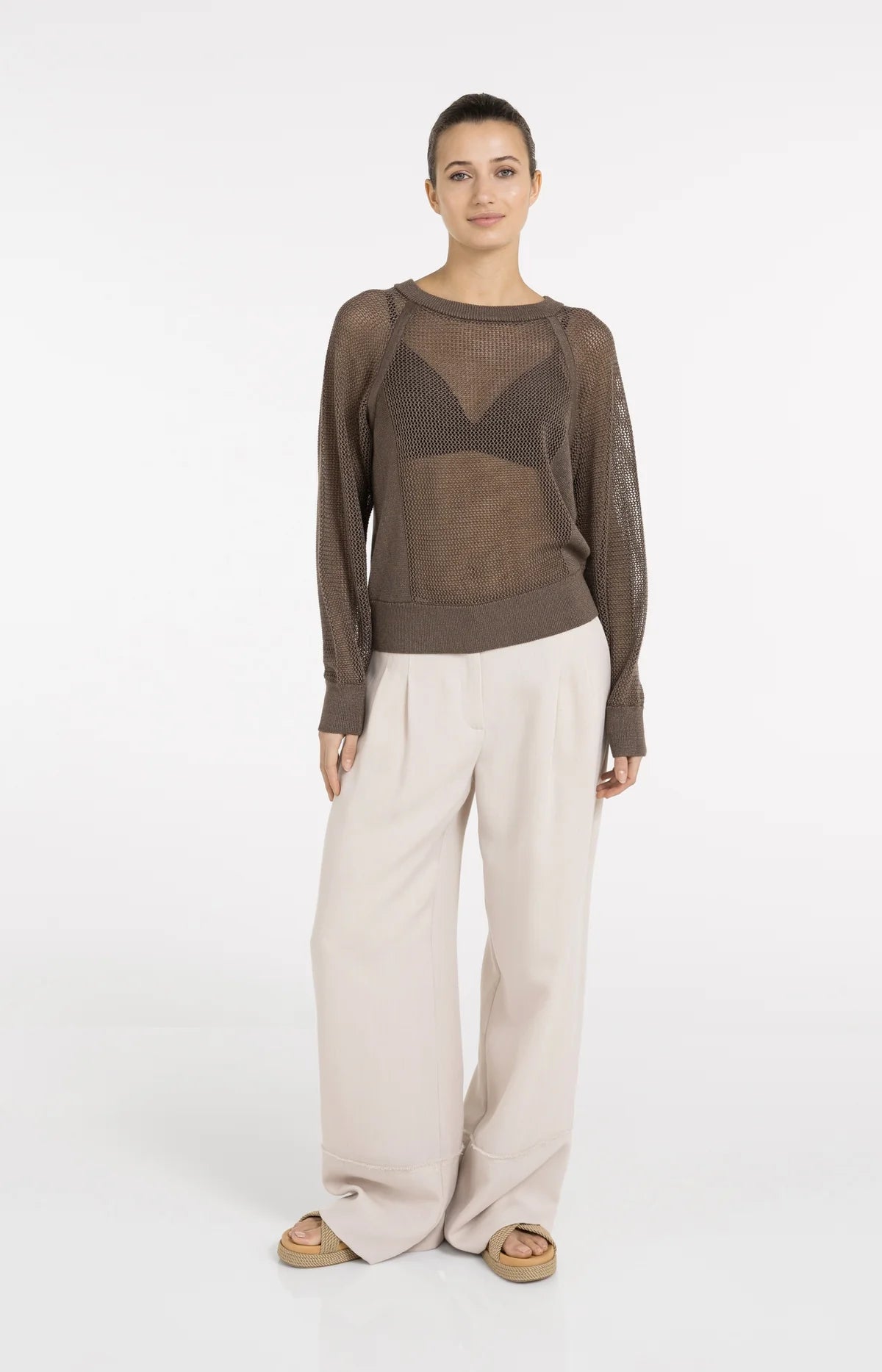 Linen Blend Wide Leg Fringe Trousers - Yaya