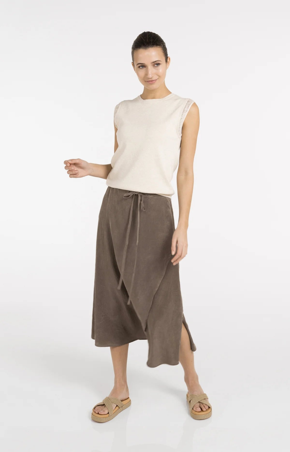 Midi Skirt with Wrap Effect and Tie Belt Yaya