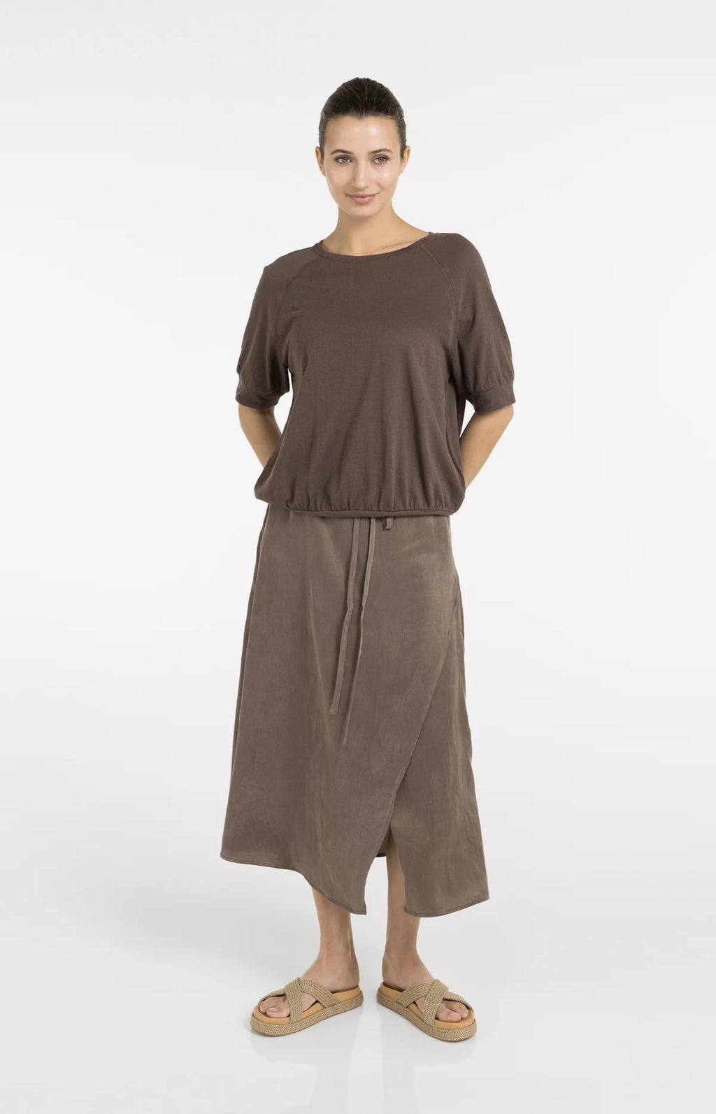 Midi Skirt with Wrap Effect and Tie Belt Yaya
