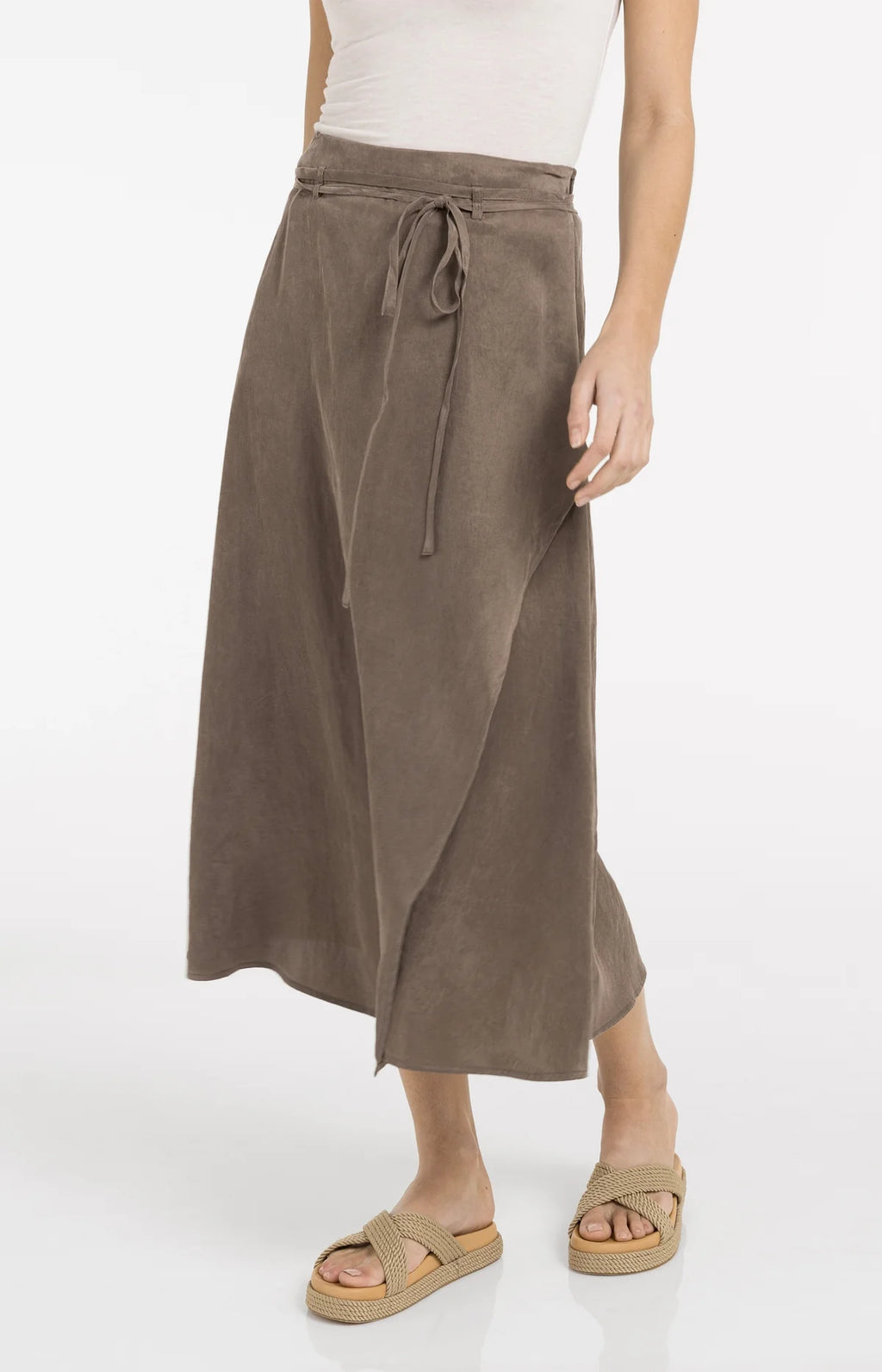 Midi Skirt with Wrap Effect and Tie Belt Yaya