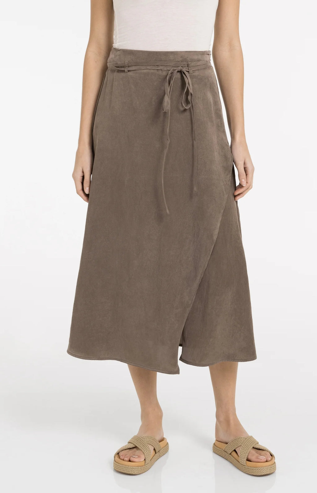 Midi Skirt with Wrap Effect and Tie Belt Yaya