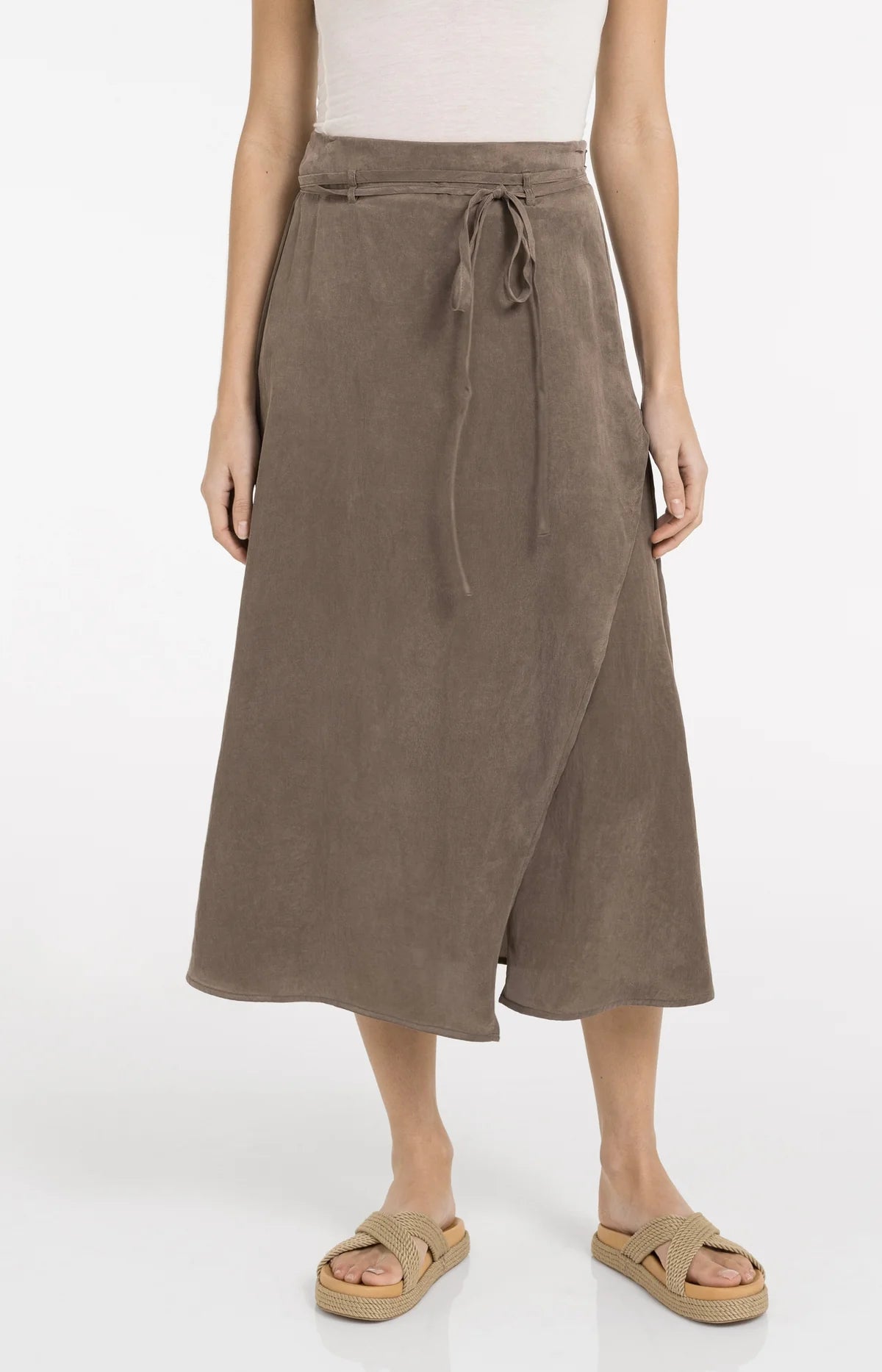 Midi Skirt with Wrap Effect and Tie Belt Yaya