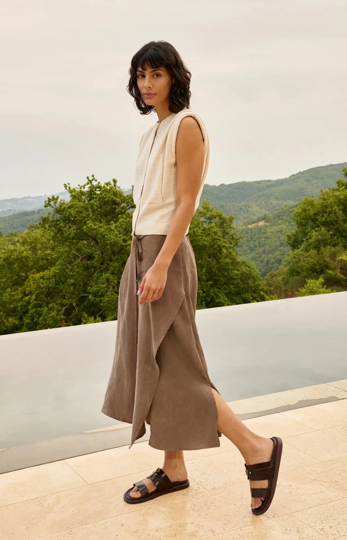 Midi Skirt with Wrap Effect and Tie Belt Yaya