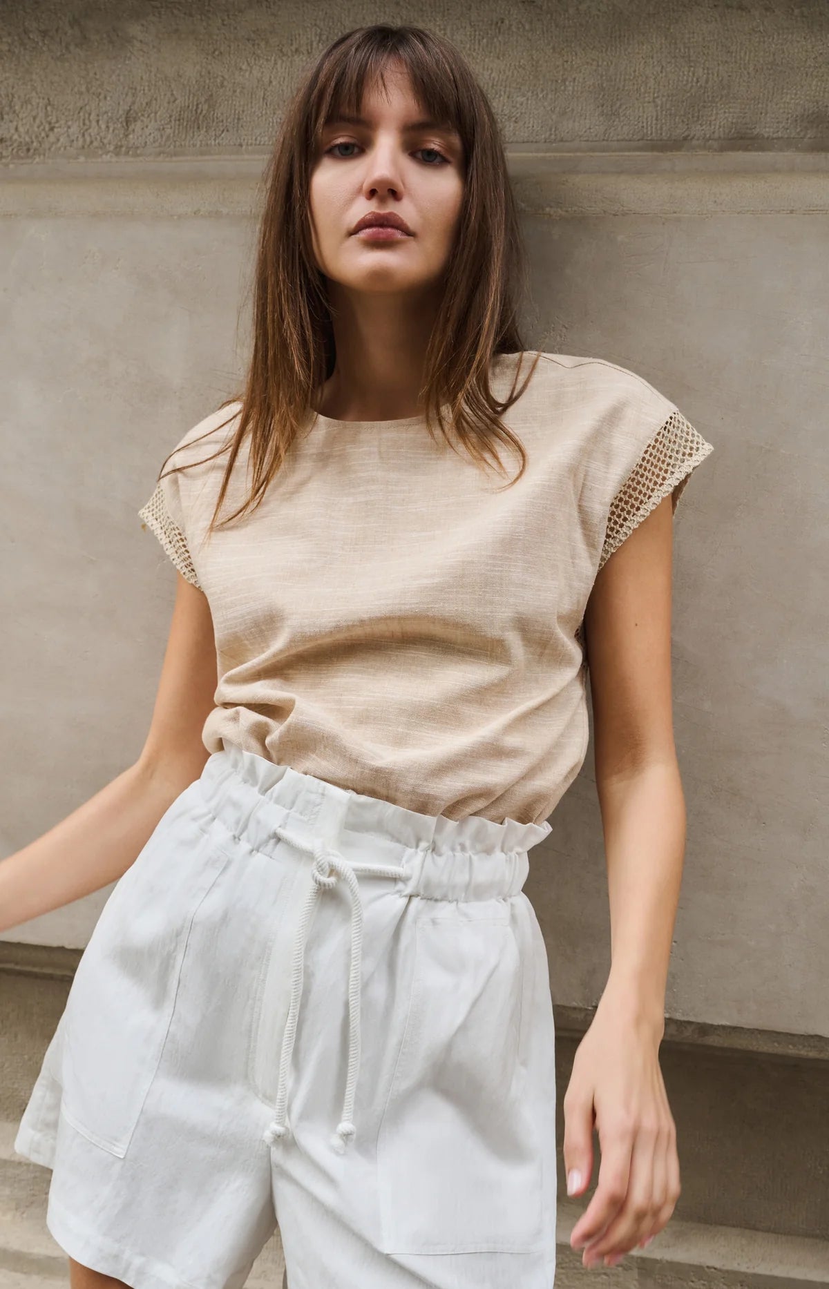 Short sleeve top with crochet details Yaya