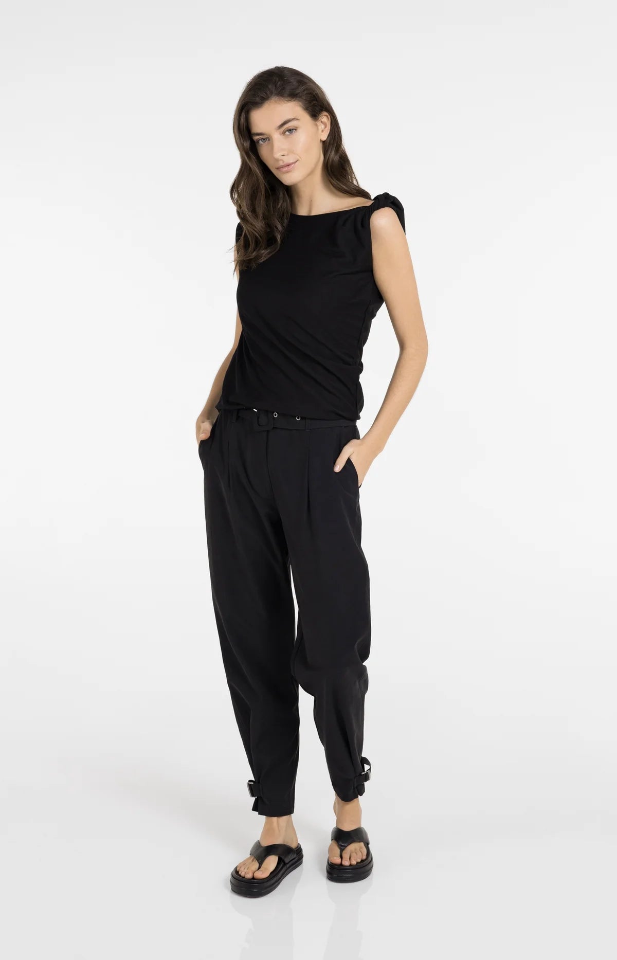 Sleeveless Top with Twisted Shoulder Detail Yaya
