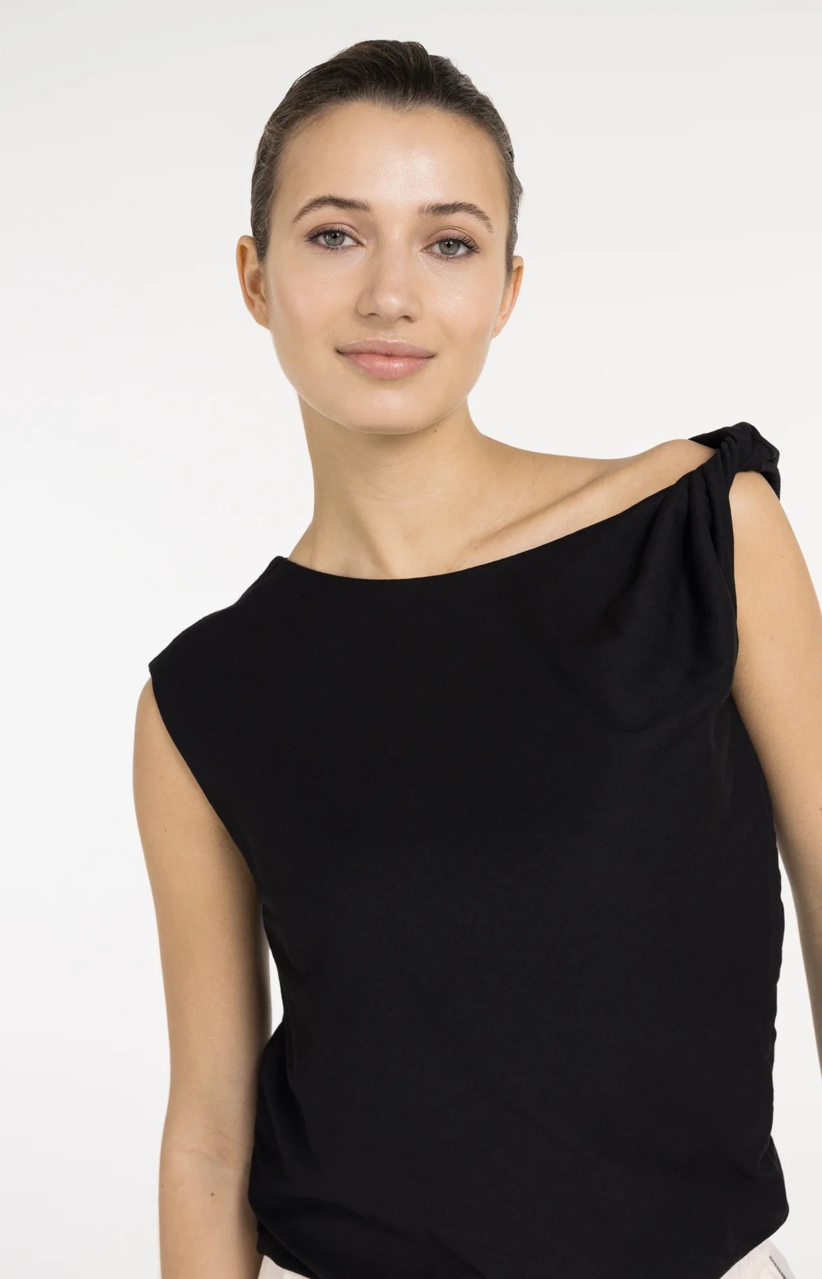 Sleeveless Top with Twisted Shoulder Detail Yaya