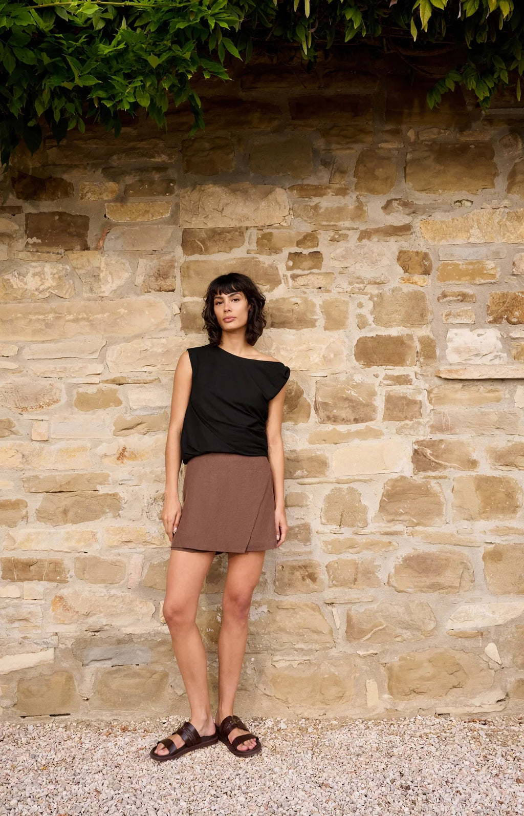 Sleeveless Top with Twisted Shoulder Detail Yaya