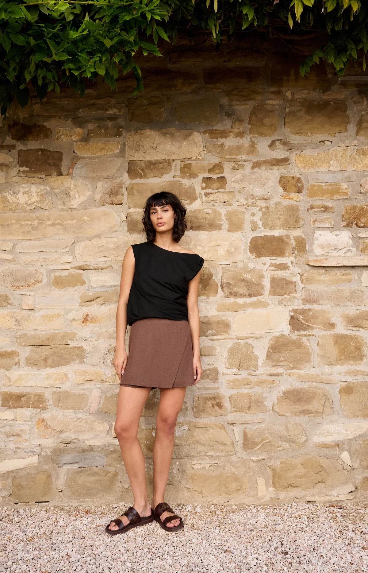 Sleeveless Top with Twisted Shoulder Detail Yaya