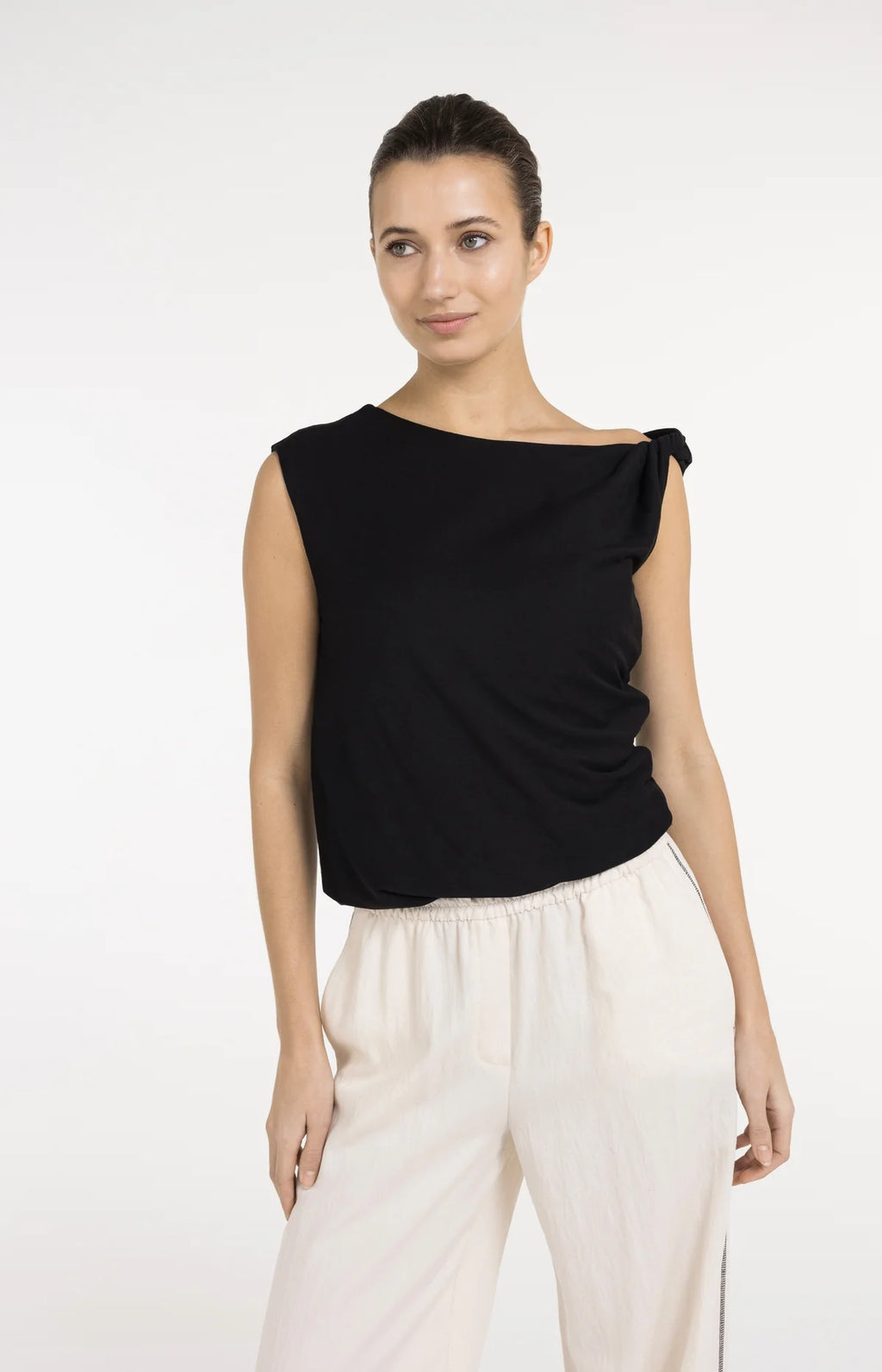 Sleeveless Top with Twisted Shoulder Detail Yaya