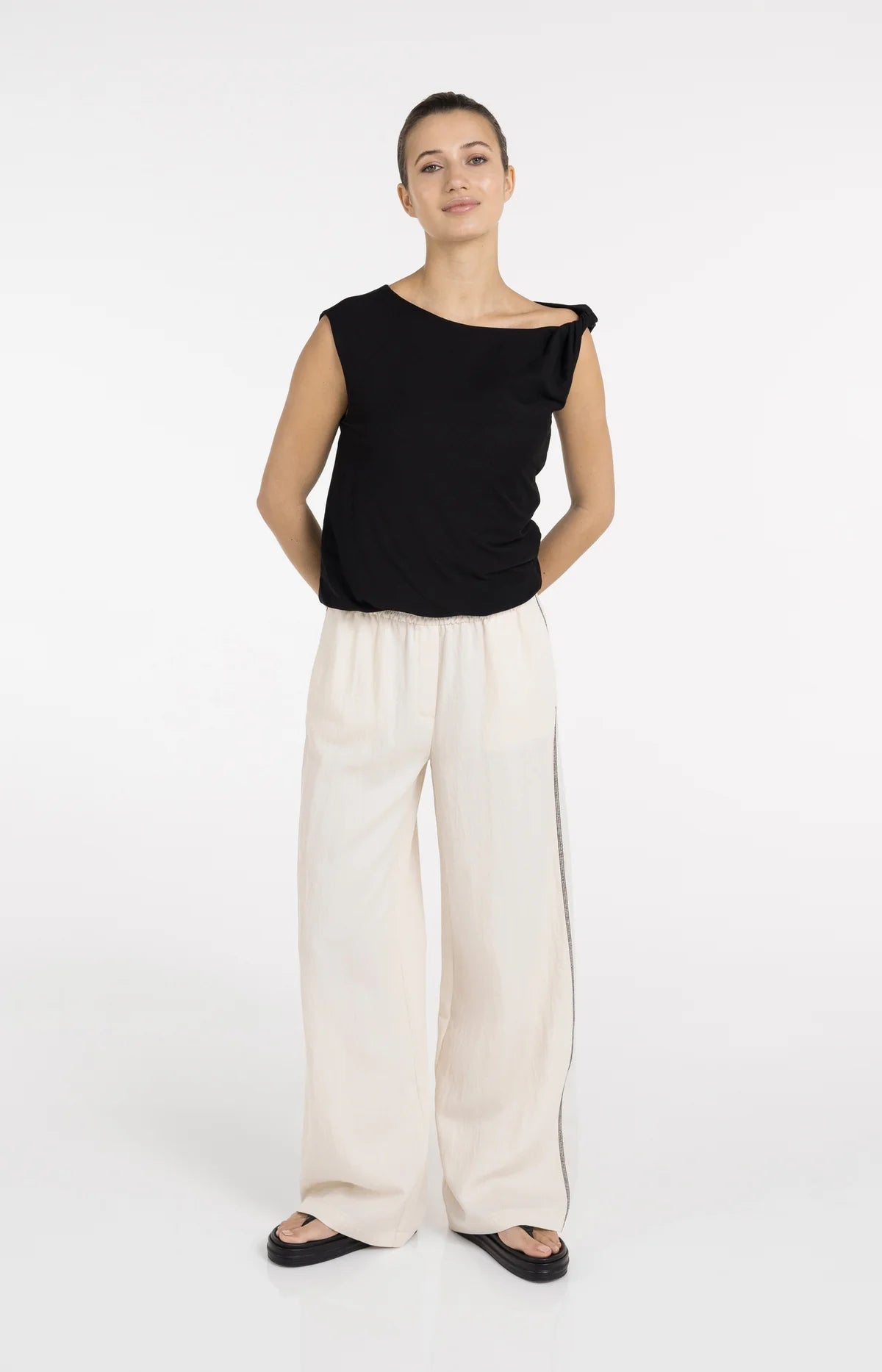Sleeveless Top with Twisted Shoulder Detail Yaya