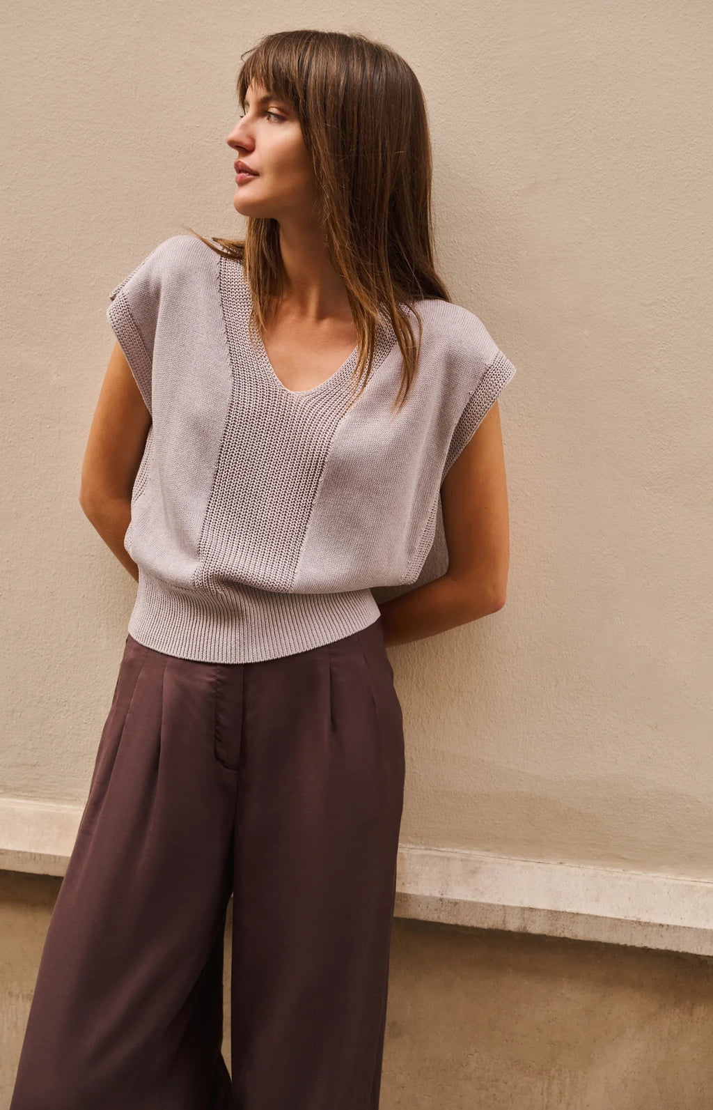 Textured sweater with V-neck Yaya