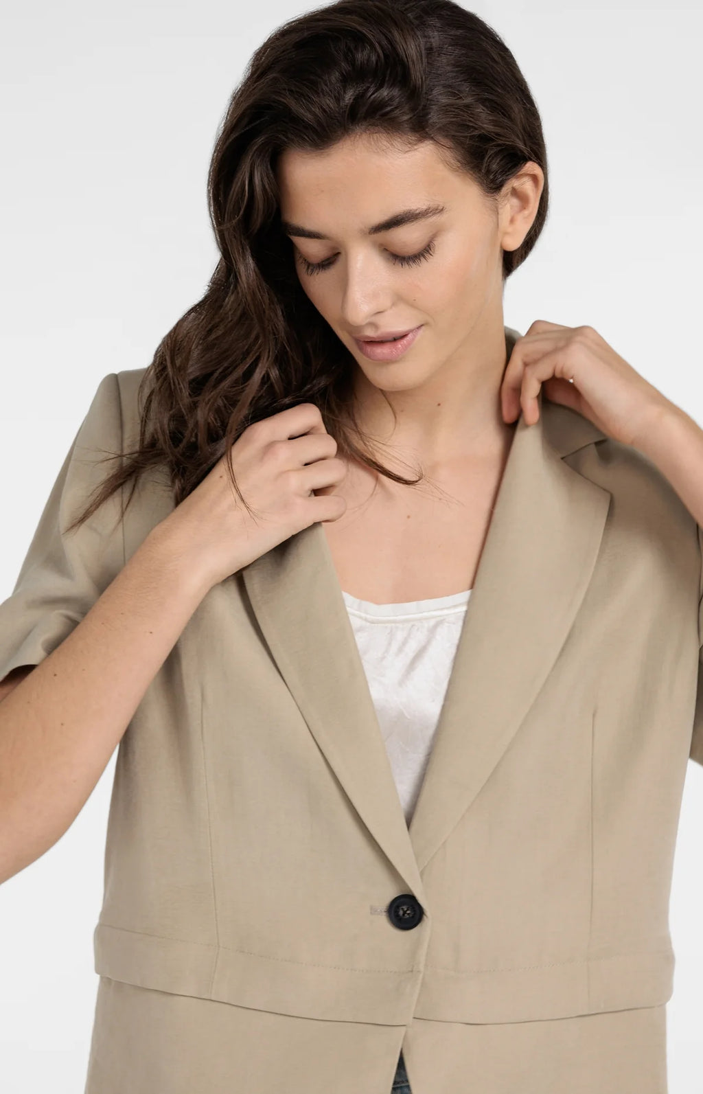 Woven Blazer with Short Sleeves and Detachable Zip Hem Yaya