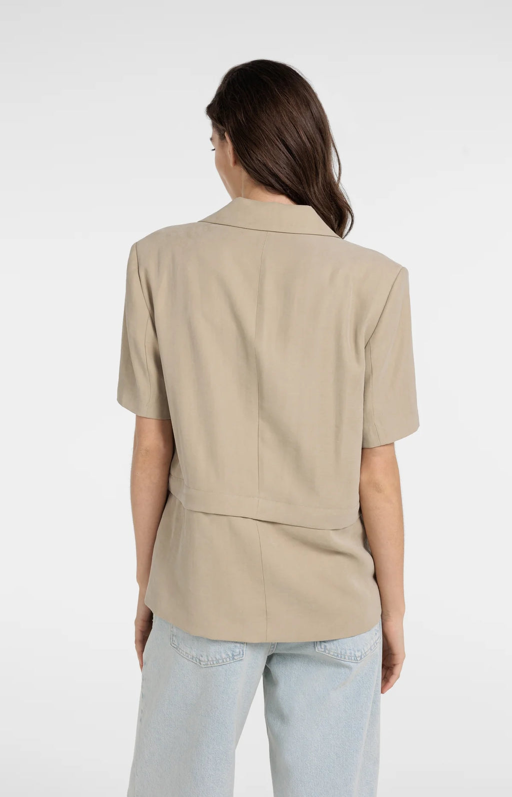 Woven Blazer with Short Sleeves and Detachable Zip Hem Yaya