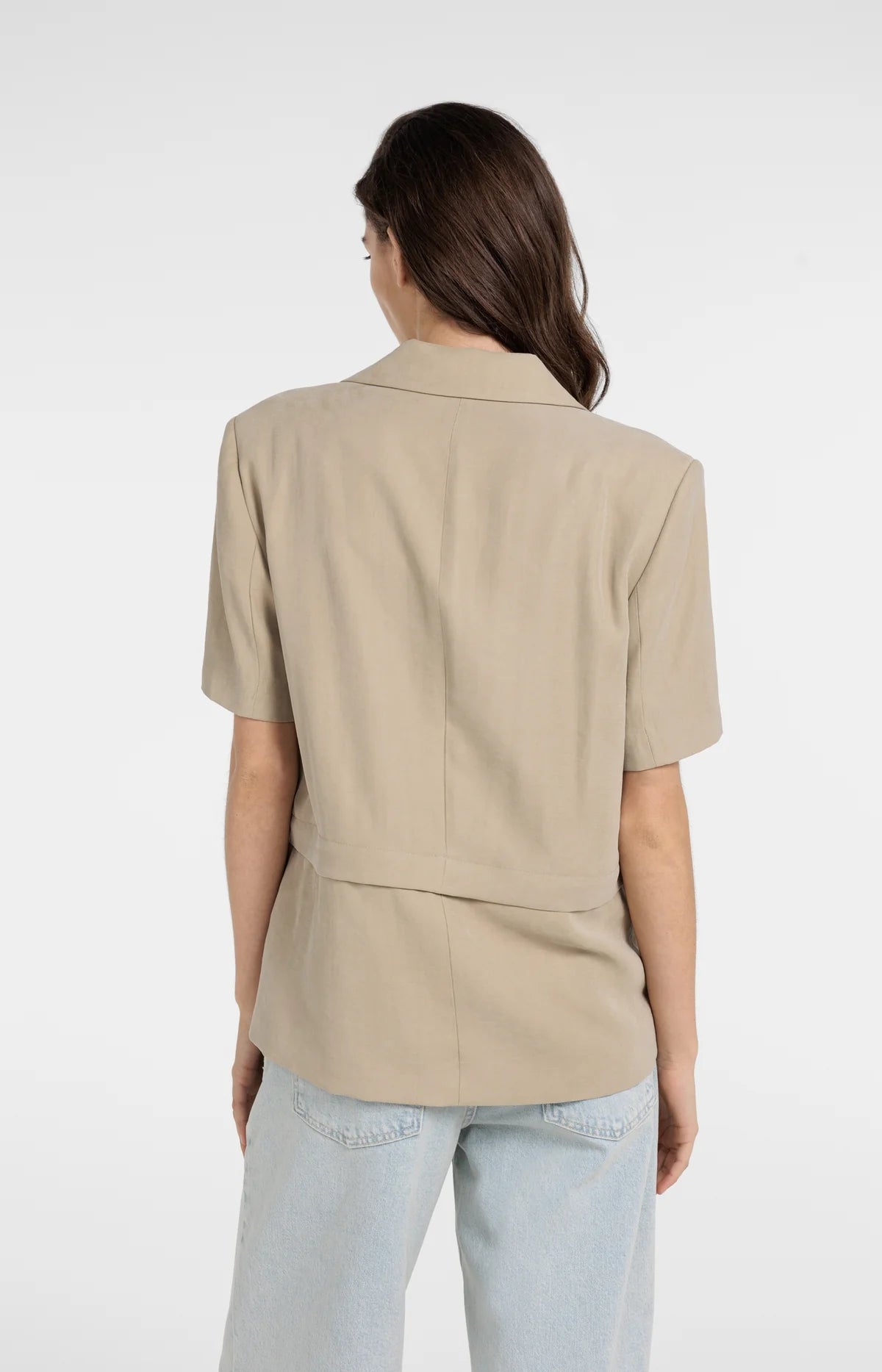 Woven Blazer with Short Sleeves and Detachable Zip Hem Yaya