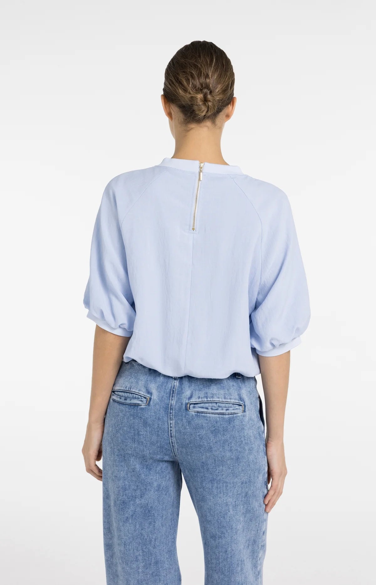Woven T-Shirt with Balloon Sleeves and Zip Yaya