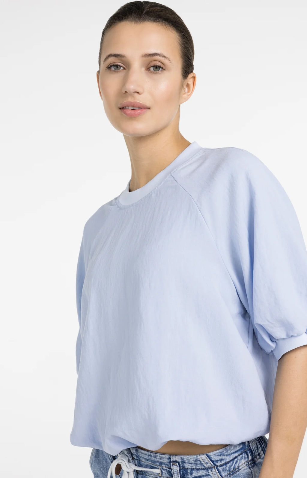 Woven T-Shirt with Balloon Sleeves and Zip Yaya